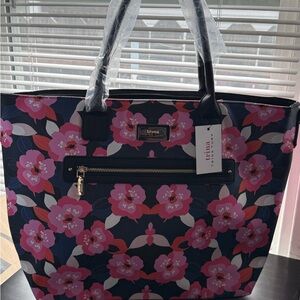 Trina Turk Navy and Pink Floral Tote